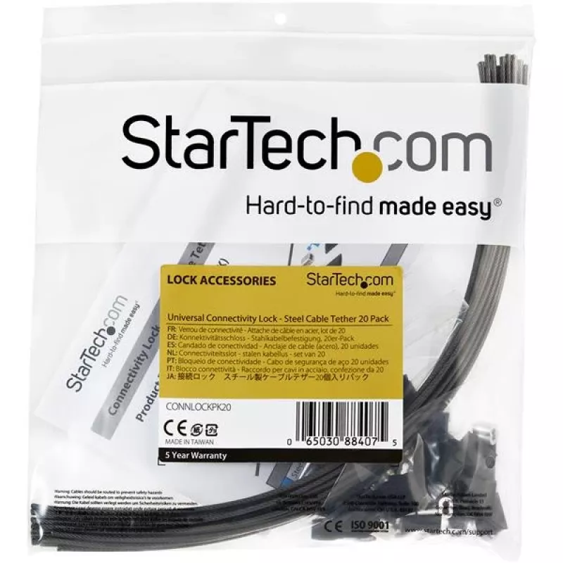 StarTech.com Pack de 20 soportes de cable de seguridad para adaptadores y dongles - Soporte universal para adaptadores de cable - Cable de sujeción - Set de soportes de cable antirrobo de longitud ajustable - Acero