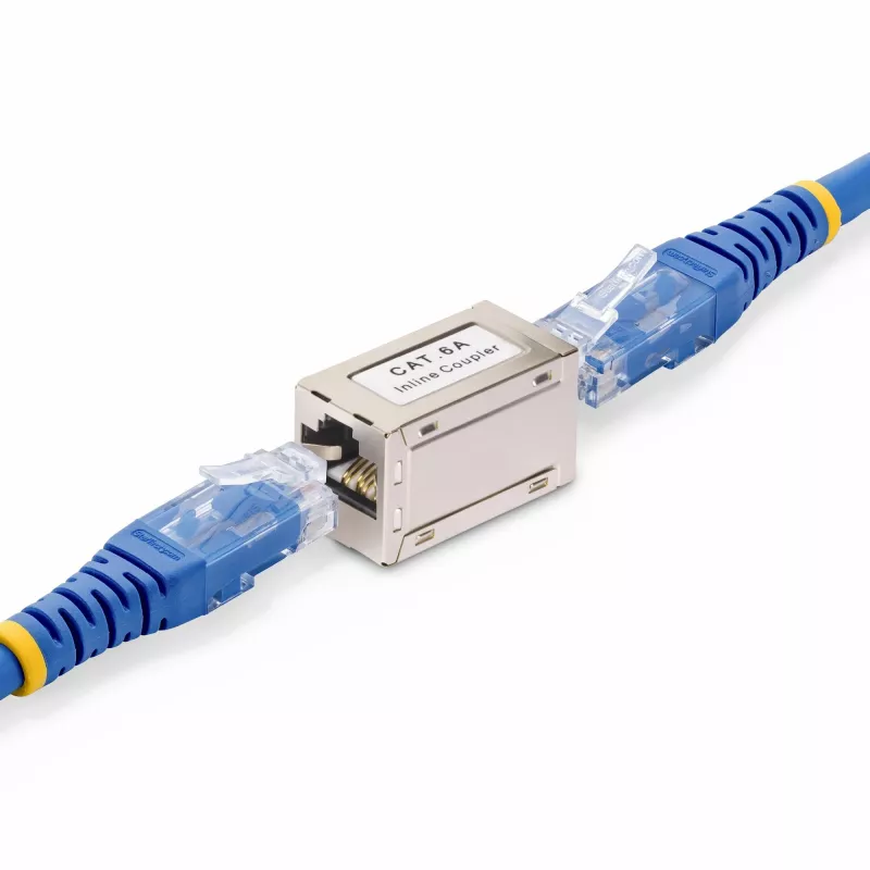 StarTech.com Acoplador RJ45 apantallado, acoplador Cat6a en línea, conector hembra a conector hembra (F/F), asignación de pines T568B, extensión de cable Ethernet apantallado