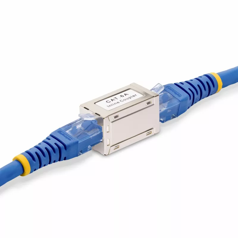 StarTech.com Acoplador RJ45 apantallado, acoplador Cat6a en línea, conector hembra a conector hembra (F/F), asignación de pines T568B, extensión de cable Ethernet apantallado