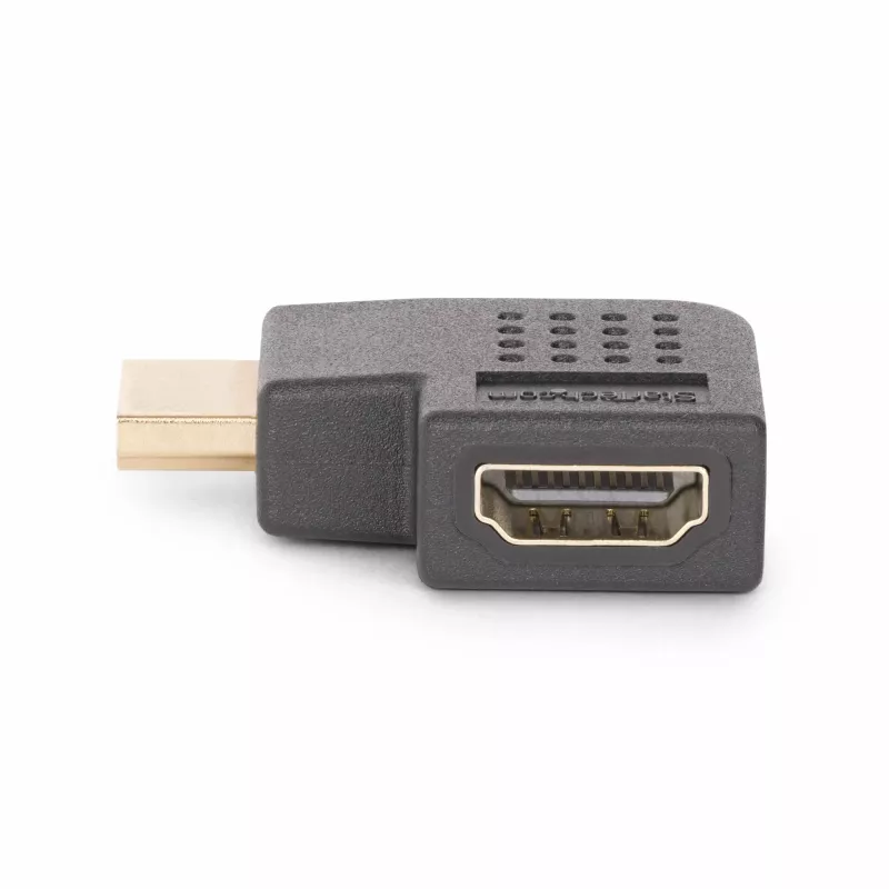 Adaptador HDMI 2.0 en ángulo recto StarTech.com, conector macho a conector hembra, ahorrador de puerto HDMI en ángulo horizontal de 90 grados, 4K 60Hz, extensión de conexión HDMI de alta velocidad, M/H