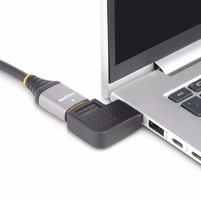 Adaptador HDMI 2.0 en ángulo recto StarTech.com, conector macho a conector hembra, ahorrador de puerto HDMI en ángulo horizontal de 90 grados, 4K 60Hz, extensión de conexión HDMI de alta velocidad, M/H