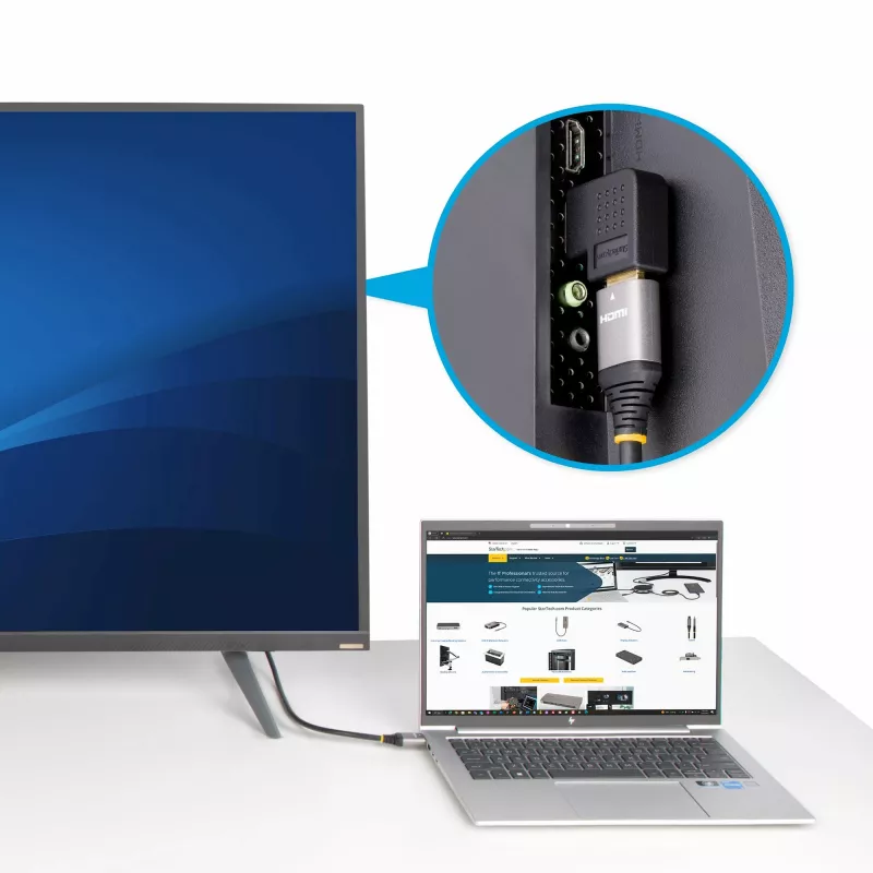 Adaptador HDMI 2.0 en ángulo recto StarTech.com, conector macho a conector hembra, ahorrador de puerto HDMI en ángulo horizontal de 90 grados, 4K 60Hz, extensión de conexión HDMI de alta velocidad, M/H