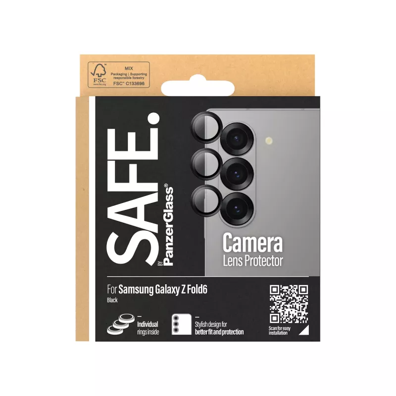 Protector de objetivo de cámara PanzerGlass SAFE. by para Samsung Galaxy Z Fold6 resistente a arañazos y golpes negro