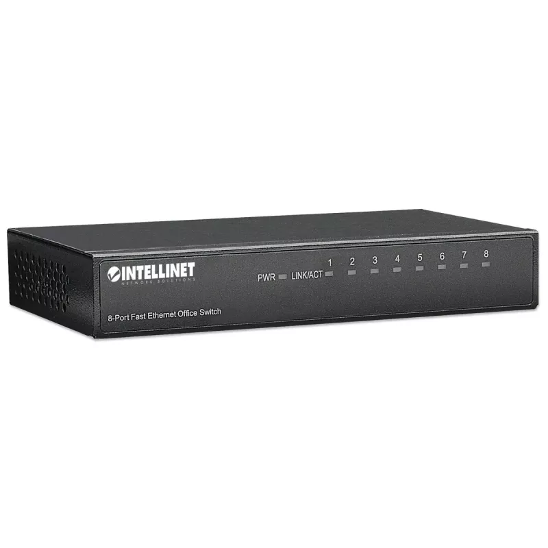 Switch de oficina Fast Ethernet de 8 puertos Intellinet, tamaño sobremesa, metal, IEEE 802.3az (Ethernet de bajo consumo), caja