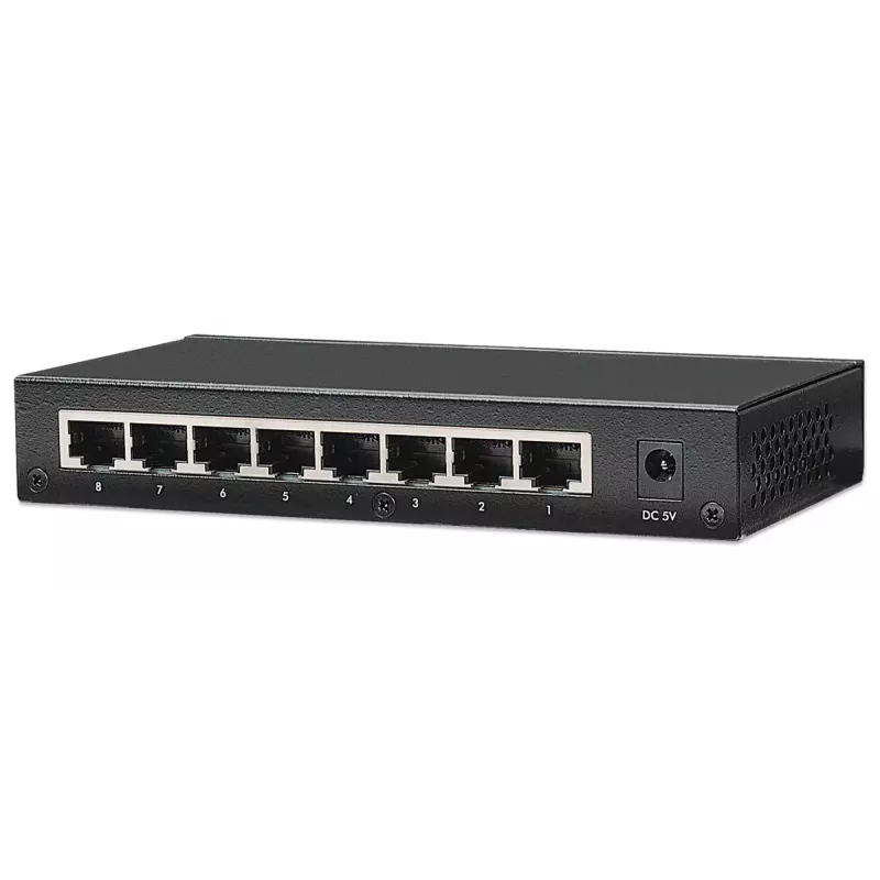 Switch de oficina Fast Ethernet de 8 puertos Intellinet, tamaño sobremesa, metal, IEEE 802.3az (Ethernet de bajo consumo), caja