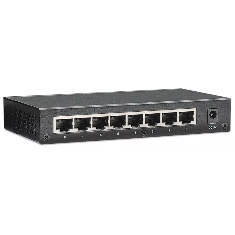 Switch de oficina Fast Ethernet de 8 puertos Intellinet, tamaño sobremesa, metal, IEEE 802.3az (Ethernet de bajo consumo), caja