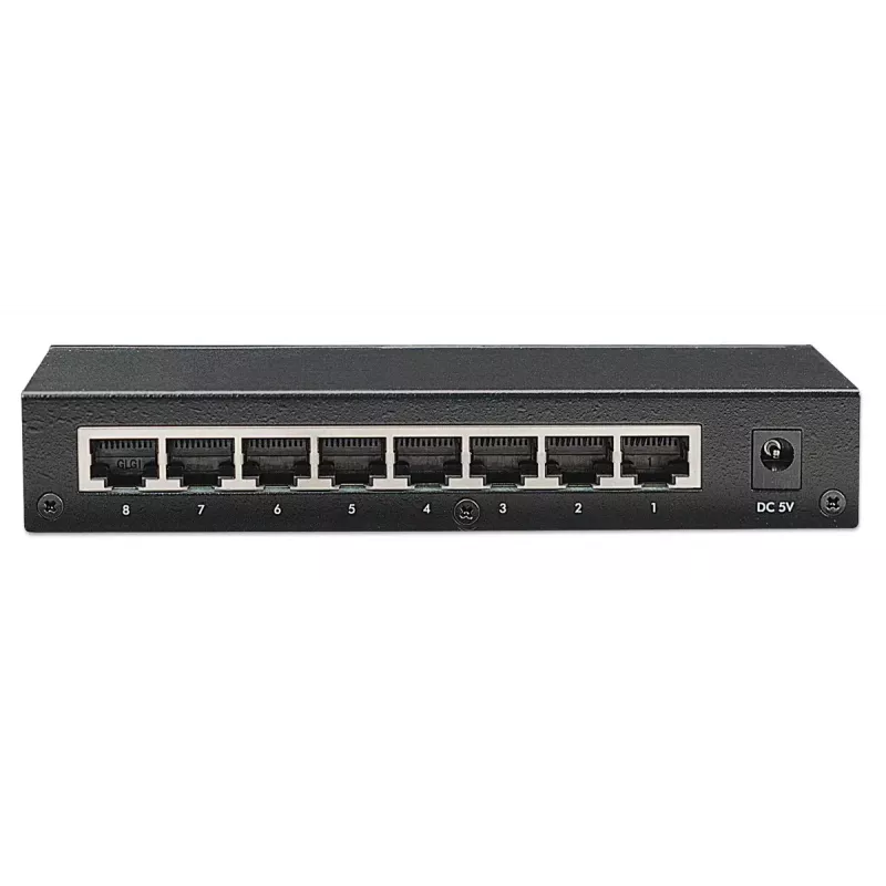 Switch de oficina Fast Ethernet de 8 puertos Intellinet, tamaño sobremesa, metal, IEEE 802.3az (Ethernet de bajo consumo), caja