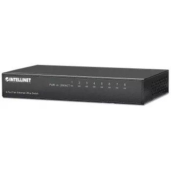 Switch de oficina Fast Ethernet de 8 puertos Intellinet, tamaño sobremesa, metal, IEEE 802.3az (Ethernet de bajo consumo), caja