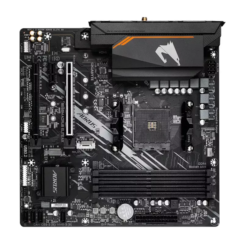 Placa base GIGABYTE B550M AORUS ELITE AX, AMD B550, socket AM4, Micro ATX