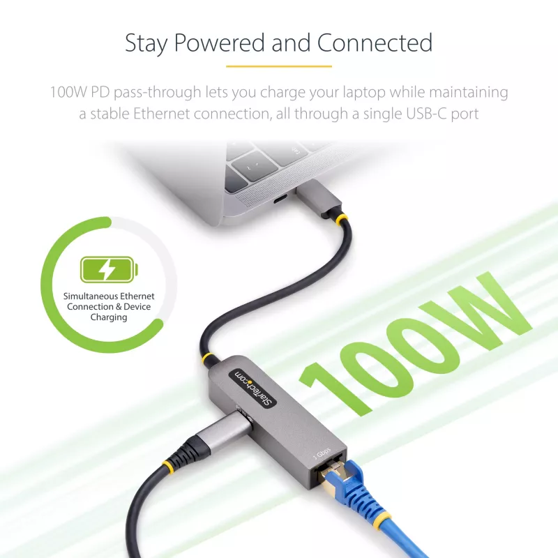 Adaptador USB-C a Ethernet StarTech.com, NIC, 100W PD Passthrough, adaptador de red multi-velocidad USB 3.0 Type-C 1 Gbit/s, compatible con Thunderbolt, Windows y Mac