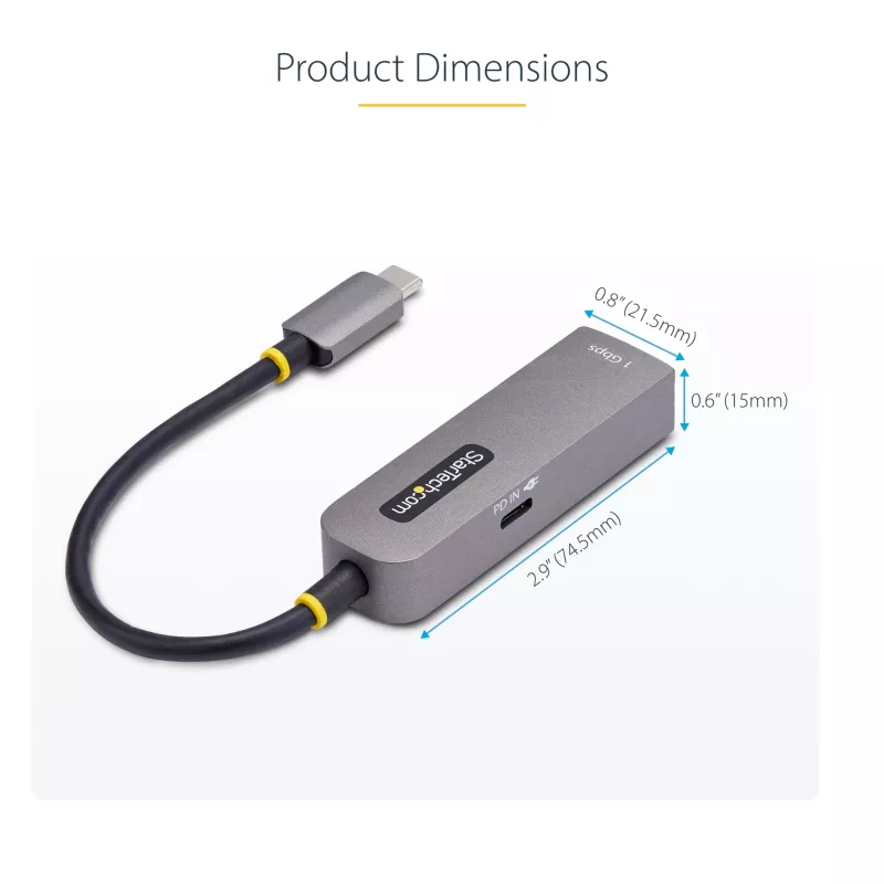 Adaptador USB-C a Ethernet StarTech.com, NIC, 100W PD Passthrough, adaptador de red multi-velocidad USB 3.0 Type-C 1 Gbit/s, compatible con Thunderbolt, Windows y Mac