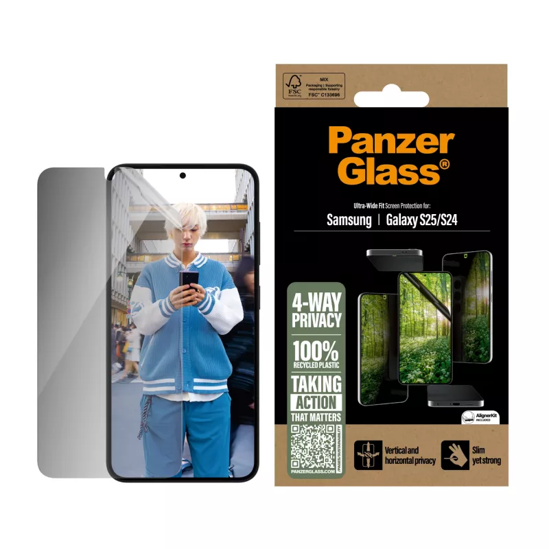 Protector de pantalla con privacidad 4-way PanzerGlass ® ECO MATRIX Samsung Galaxy S25 | S24 | Ultra-Wide Fit