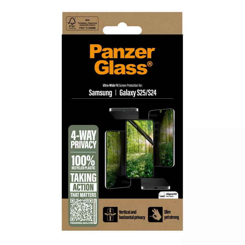 Protector de pantalla con privacidad 4-way PanzerGlass ® ECO MATRIX Samsung Galaxy S25 | S24 | Ultra-Wide Fit