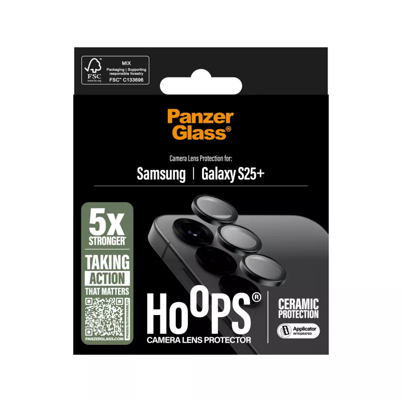 Protector de objetivo de cámara PanzerGlass Samsung Galaxy S25+ resistente a arañazos y golpes