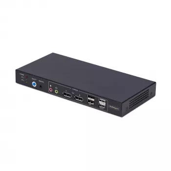 StarTech.com conmutador KVM DisplayPort de 2 puertos para doble monitor con matriz de vídeo Dual View, 4K 60Hz, 4 puertos USB hub, conmutación por tecla de acceso rápido, KVM matriz DP 1.2, conforme TAA