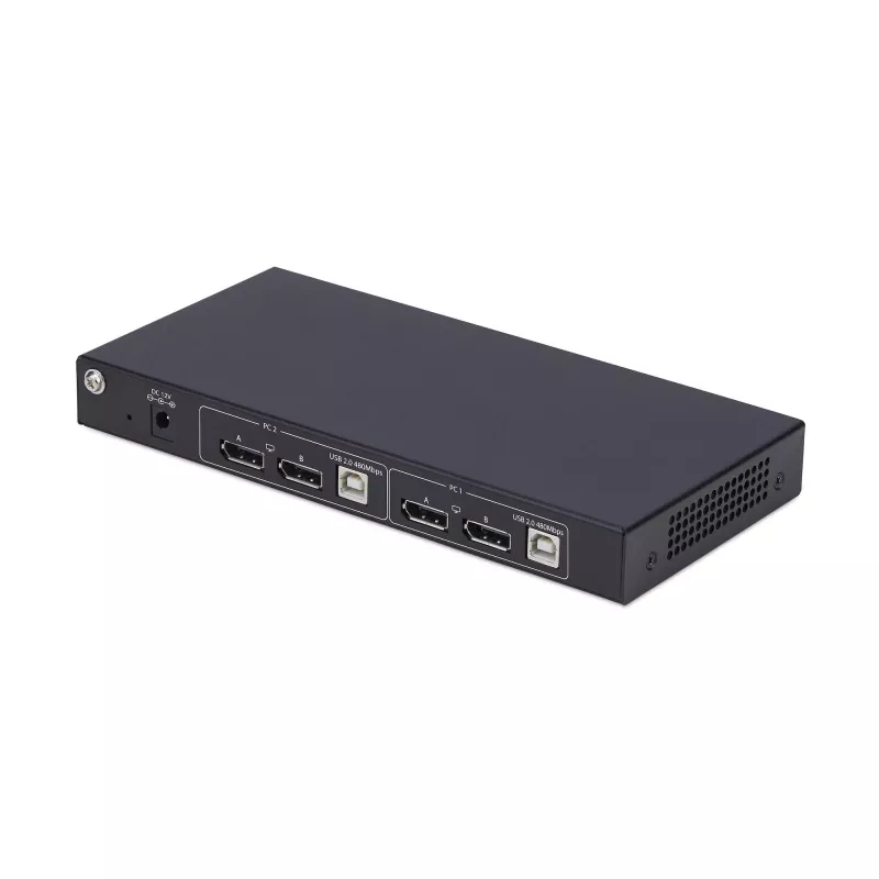 StarTech.com conmutador KVM DisplayPort de 2 puertos para doble monitor con matriz de vídeo Dual View, 4K 60Hz, 4 puertos USB hub, conmutación por tecla de acceso rápido, KVM matriz DP 1.2, conforme TAA