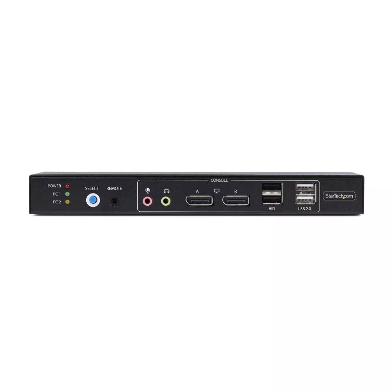 StarTech.com conmutador KVM DisplayPort de 2 puertos para doble monitor con matriz de vídeo Dual View, 4K 60Hz, 4 puertos USB hub, conmutación por tecla de acceso rápido, KVM matriz DP 1.2, conforme TAA
