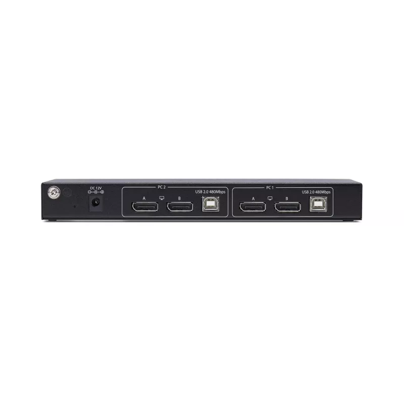 StarTech.com conmutador KVM DisplayPort de 2 puertos para doble monitor con matriz de vídeo Dual View, 4K 60Hz, 4 puertos USB hub, conmutación por tecla de acceso rápido, KVM matriz DP 1.2, conforme TAA
