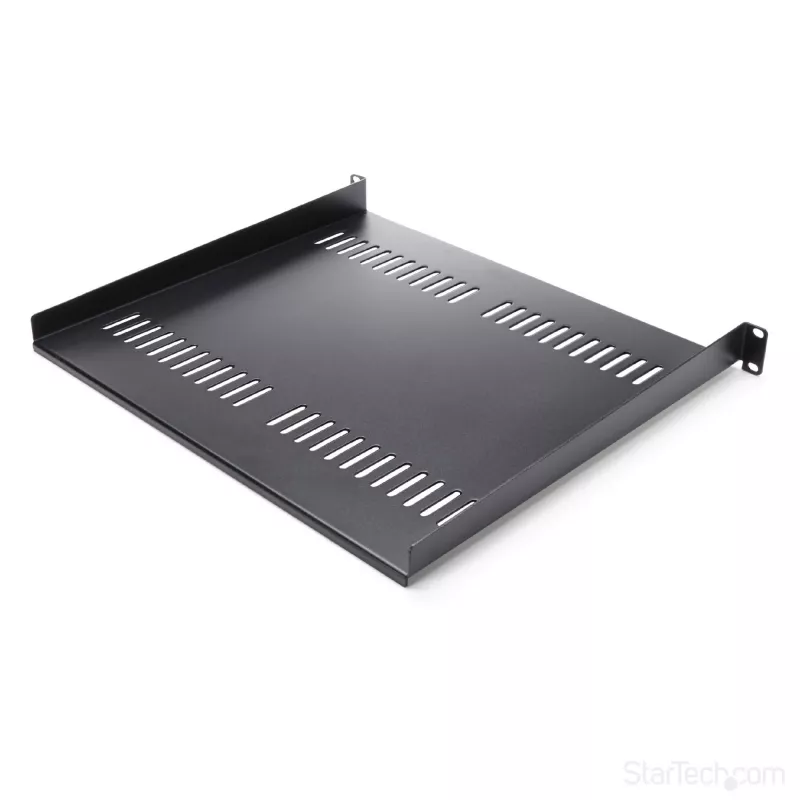 StarTech.com bandeja para rack de servidor 1U – bandeja en voladizo universal ventilada para rack y armario de equipos de red de 19 pulgadas – acero de alta resistencia – capacidad de carga 44lb/20kg – bandeja de 16 pulgadas de profundidad, negro