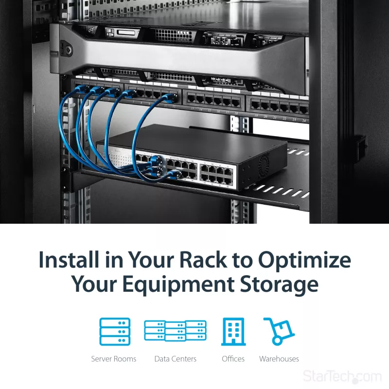 StarTech.com bandeja para rack de servidor 1U – bandeja en voladizo universal ventilada para rack y armario de equipos de red de 19 pulgadas – acero de alta resistencia – capacidad de carga 44lb/20kg – bandeja de 16 pulgadas de profundidad, negro