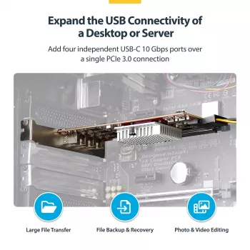 StarTech.com tarjeta PCIe USB Type-C de 4 puertos, USB 3.2 10Gbps, tarjeta de expansión USB-C PCI Express, 4 controladores USB independientes, Windows/Linux/macOS, conforme TAA