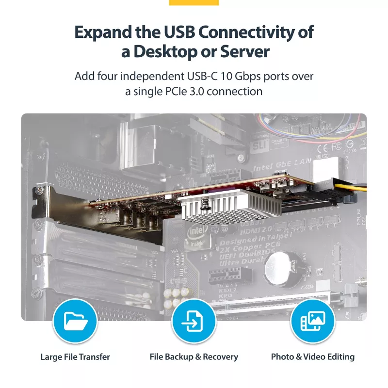 StarTech.com tarjeta PCIe USB Type-C de 4 puertos, USB 3.2 10Gbps, tarjeta de expansión USB-C PCI Express, 4 controladores USB independientes, Windows/Linux/macOS, conforme TAA
