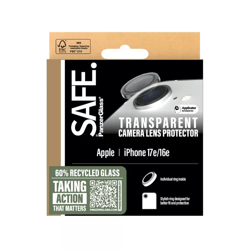 PanzerGlass SAFE. by ® protector de lente de cámara transparente iPhone 17e | 16e