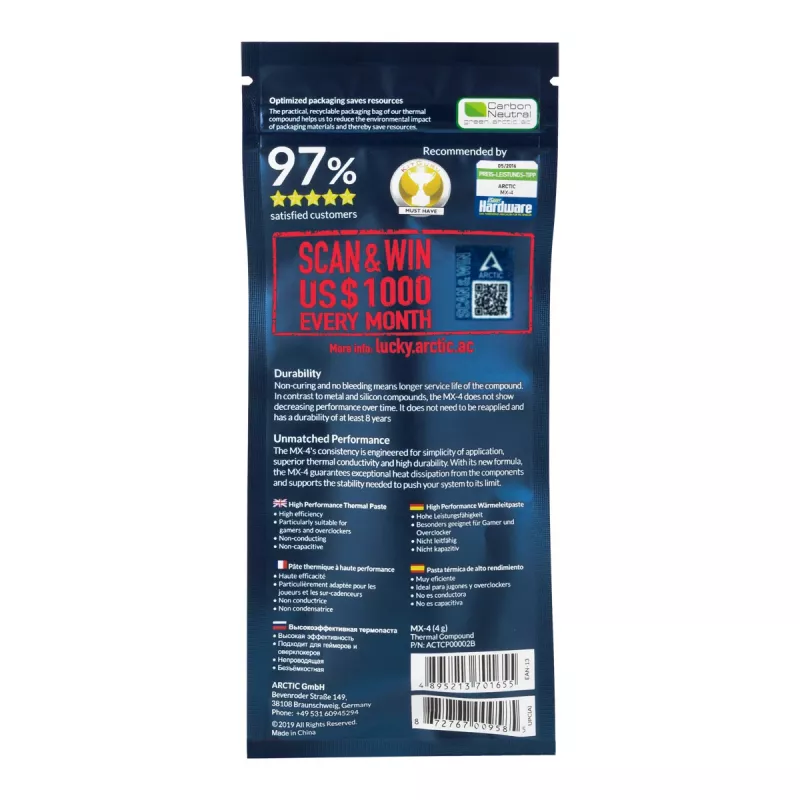 ARCTIC MX-4 (4 g) Edition 2019 – Pasta térmica de alto rendimiento