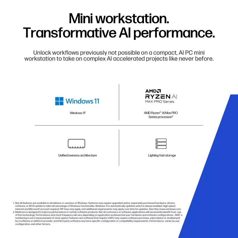 HP Z2 G1a Copilot+ PC AMD Ryzen AI Max PRO 390 32 GB LPDDR5x-SDRAM 1 TB SSD Windows 11 Pro Mini PC Workstation AI Workstation, AI PC Negro