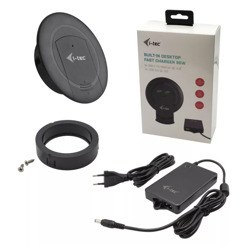 Cargador i-tec Cargador rápido de sobremesa empotrable USB-C PD 3.0 + 3x USB 3.0 QC3.0 96 W