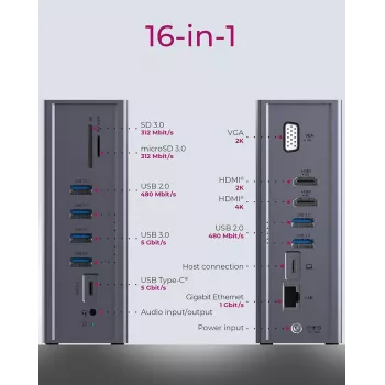 ICY BOX IB-DK2262AC Con cable USB 3.2 Gen 1 (3.1 Gen 1) Type-C Antracita