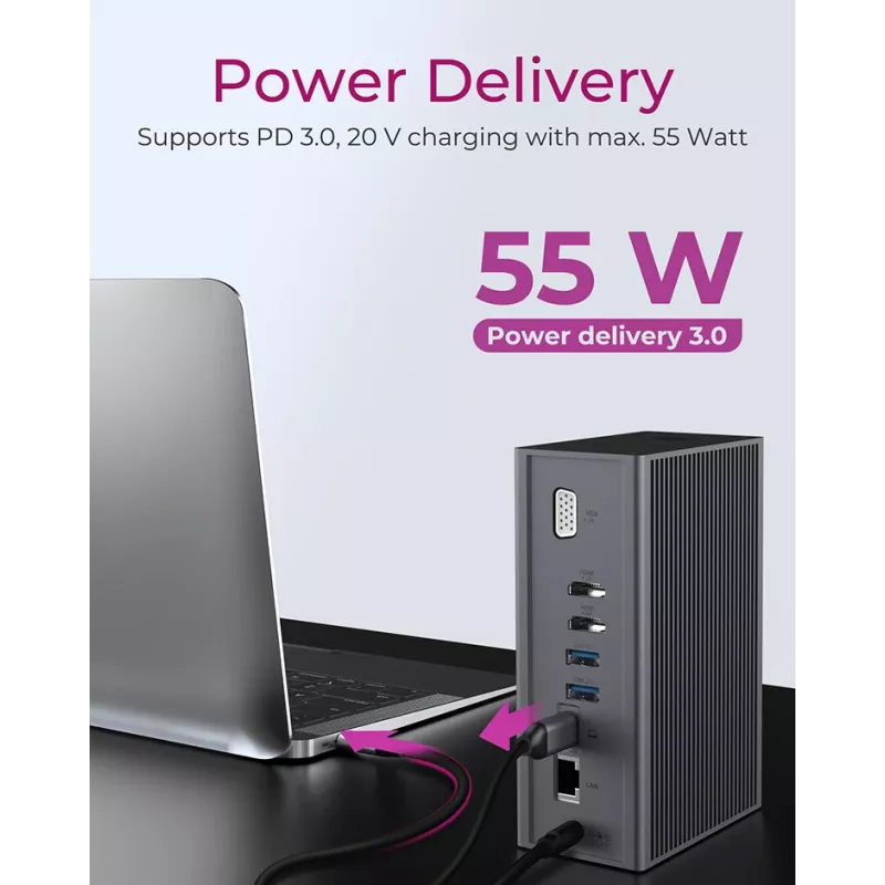 ICY BOX IB-DK2262AC Con cable USB 3.2 Gen 1 (3.1 Gen 1) Type-C Antracita