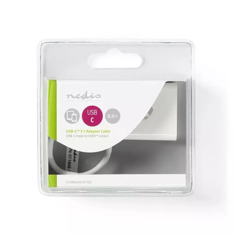 Nedis CCGB64651WT02 adaptador USB-C a HDMI USB 3.2 Gen1, 0,20 m, niquelado, PVC, blanco