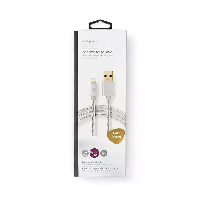 Cable para teléfono móvil Nedis CCTB39300AL30 Aluminio 3 m USB A Lightning