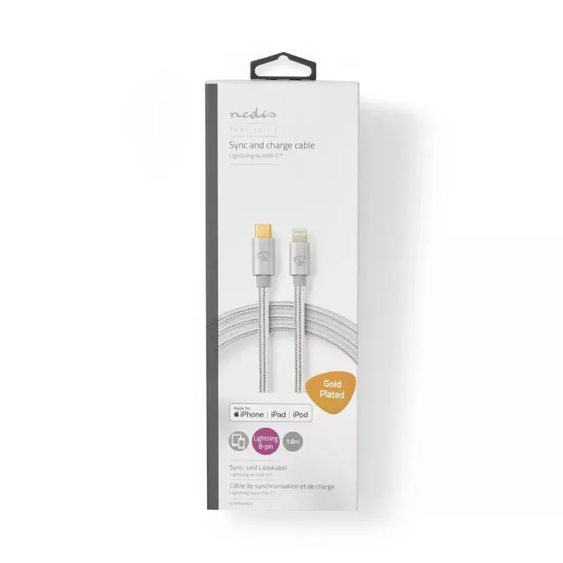 Cable Lightning Nedis CCTB39650AL20 2 m USB-C Aluminio