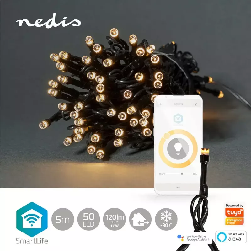 Nedis WIFILX01W50 SmartLife guirnalda de luces navideñas Wi-Fi 5 m, blanco