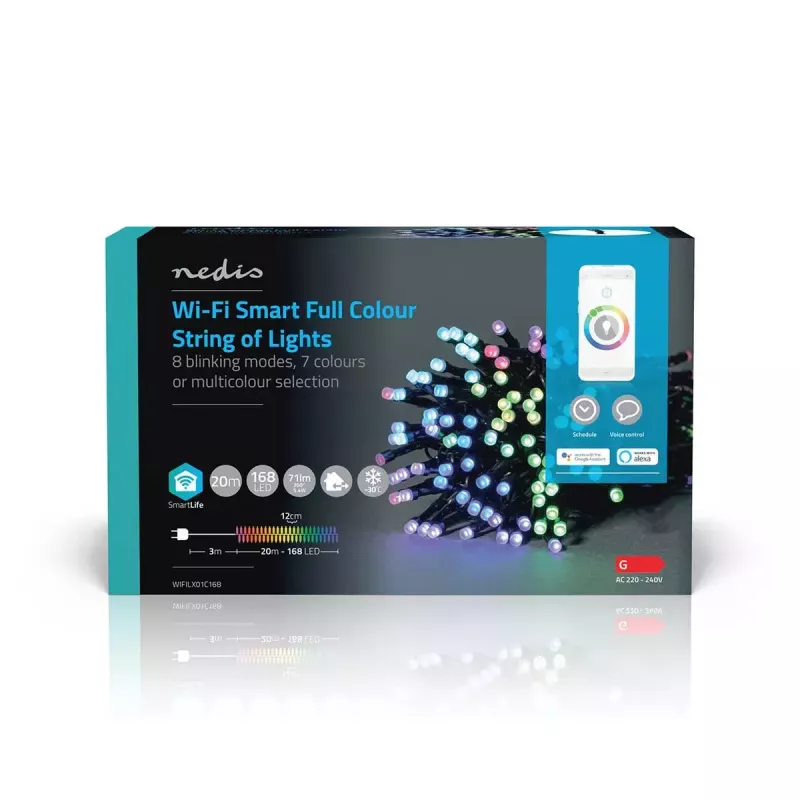 Nedis SmartLife WIFILX01C168 guirnalda de luces navideñas LED, 168 LED, RGB, Wi-Fi, 20 m