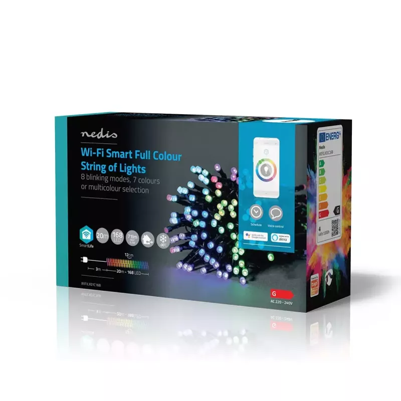 Nedis SmartLife WIFILX01C168 guirnalda de luces navideñas LED, 168 LED, RGB, Wi-Fi, 20 m