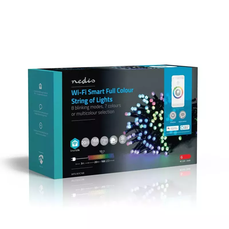 Nedis SmartLife WIFILX01C168 guirnalda de luces navideñas LED, 168 LED, RGB, Wi-Fi, 20 m