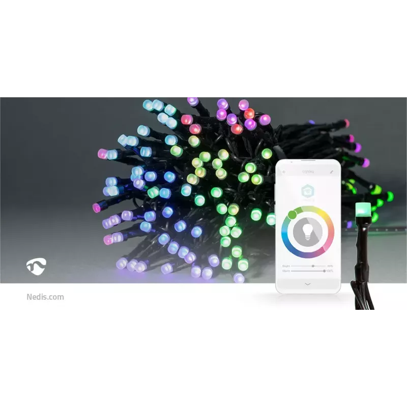 Nedis SmartLife WIFILX01C168 guirnalda de luces navideñas LED, 168 LED, RGB, Wi-Fi, 20 m