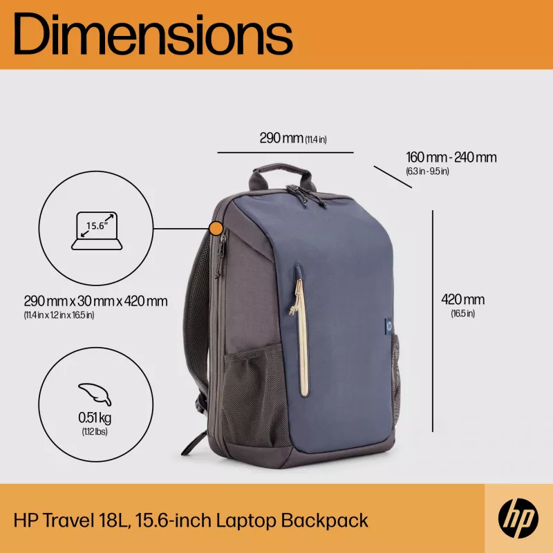 HP Travel 18 Litros 15.6 Blue Night Mochila para portátil, Mochila, 510 g