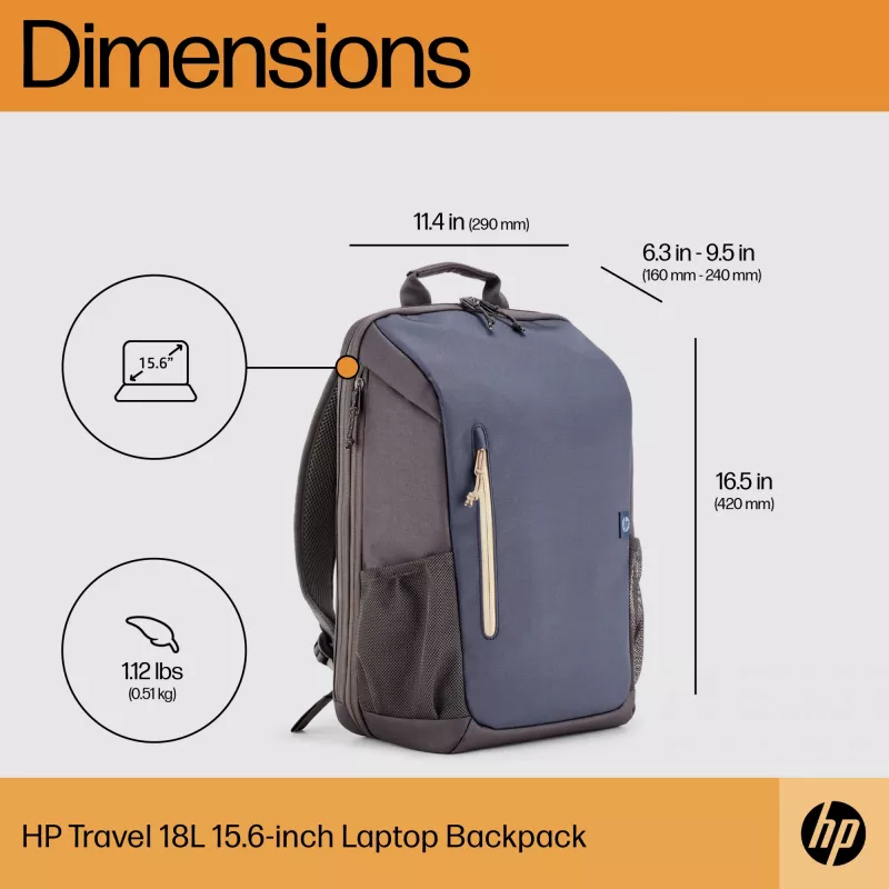 HP Travel 18 Litros 15.6 Blue Night Mochila para portátil, Mochila, 510 g