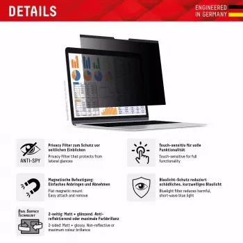 Displex PRIVACY SAFE Filtro de privacidad magnético de 2 vías para MacBook Air/ MacBook Pro 13,3