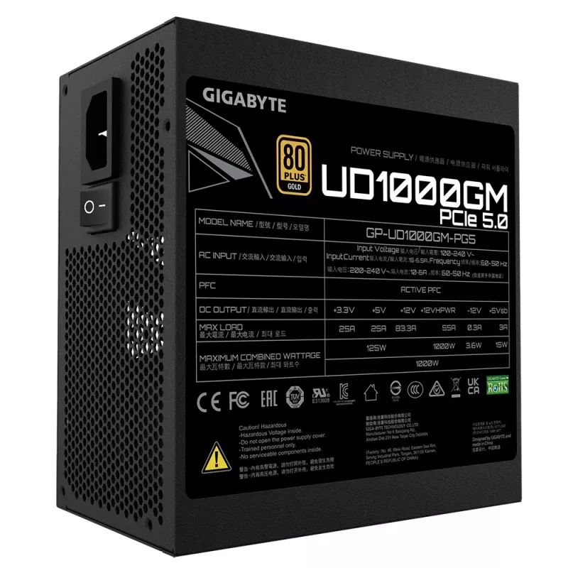 GIGABYTE UD1000GM PG5 fuente de alimentación 1000 W 20+4 pin ATX ATX negra