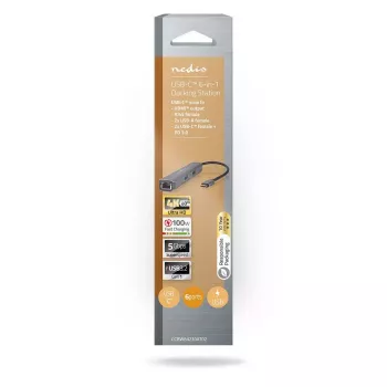 Nedis CCBW64230AT02 adaptador multipuerto USB-C 6 en 1, USB 3.2 Gen 1, HDMI, RJ45, 2x USB-A, 2x USB-C, 5 Gbps, gris