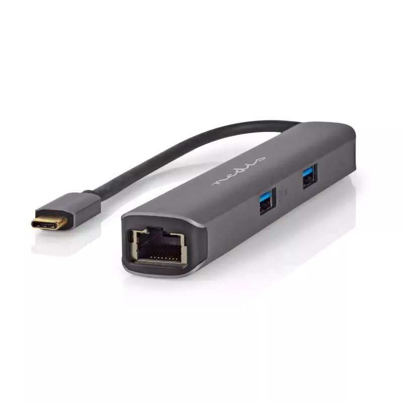 Nedis CCBW64230AT02 adaptador multipuerto USB-C 6 en 1, USB 3.2 Gen 1, HDMI, RJ45, 2x USB-A, 2x USB-C, 5 Gbps, gris