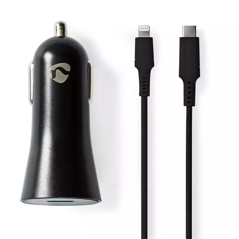 Nedis CCPDL20W111BK cargador de coche 20W, 1x USB-C, cable Lightning de 8 pines, negro