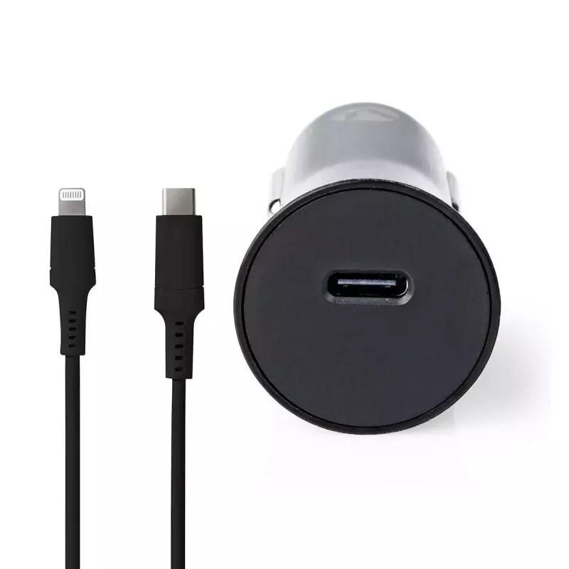 Nedis CCPDL20W111BK cargador de coche 20W, 1x USB-C, cable Lightning de 8 pines, negro