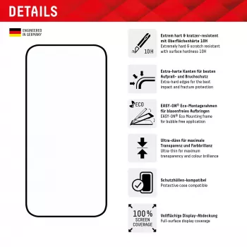 Protector de pantalla Displex Full Cover (10H) para Apple iPhone 15 Plus/15 Pro Max, marco de montaje Eco, cobertura total