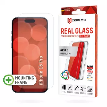 Displex protector de pantalla + funda para Apple iPhone 15 Pro, marco de montaje Eco, resistente a arañazos